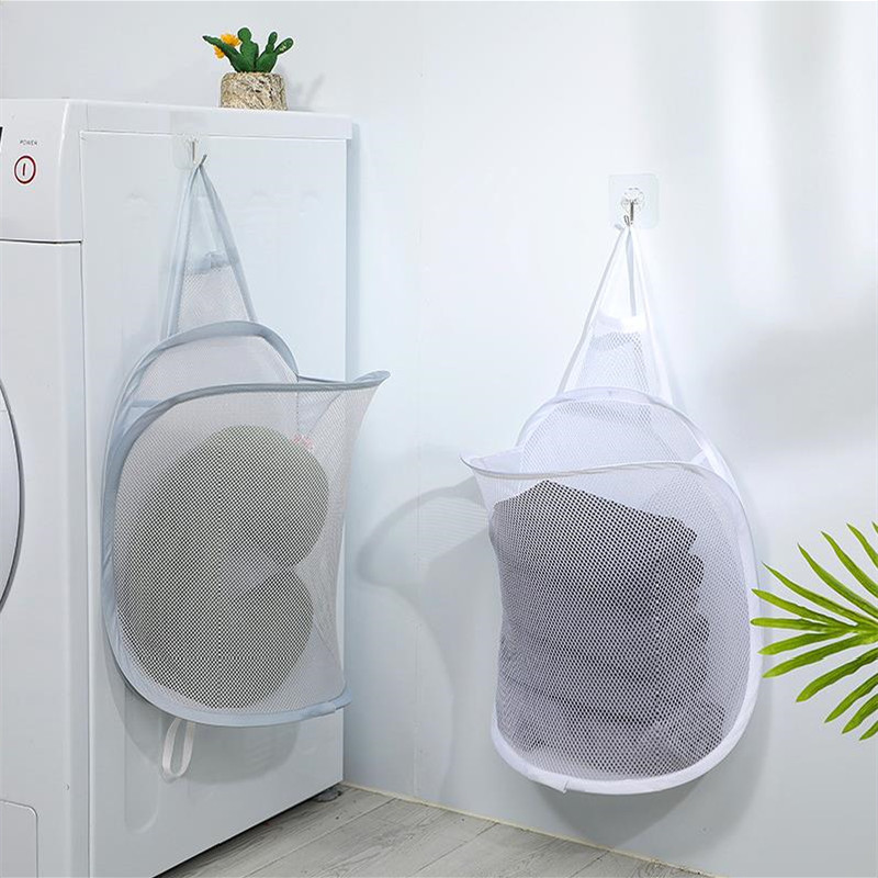 Wall Hanging Mesh Laundry Basket Large Capacity Dirty Clothes Hamper Foldable Laundry Bag Multifunction Portable Storage Baskets