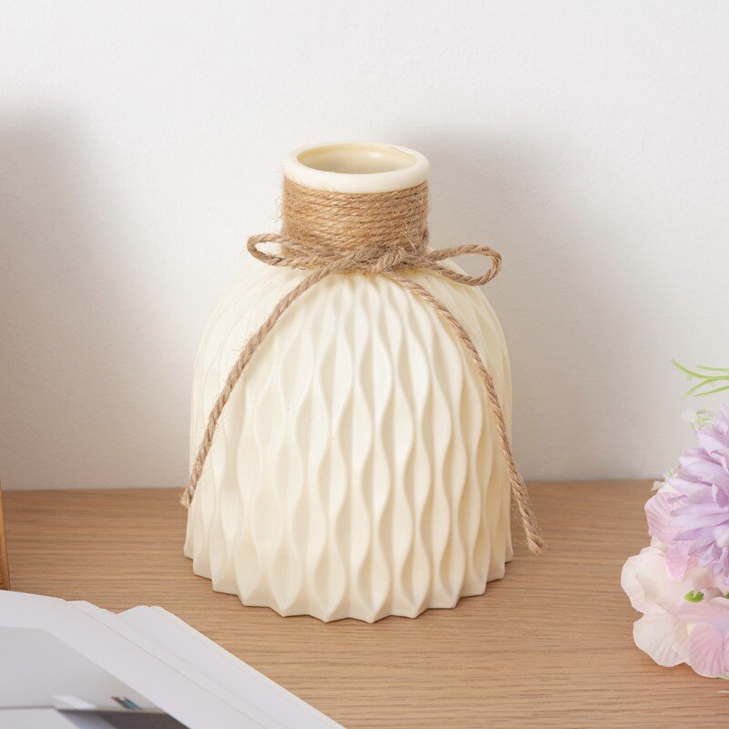Modern Flower Vase Imitation Ceramic Flower Pot Decoration Home Plastic Vase Flower Arrangement Nordic Style Home Decoration: Beige