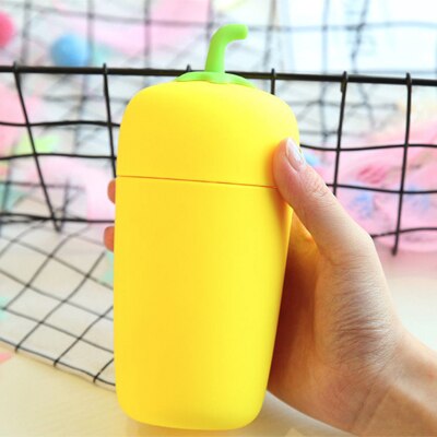 300ml roliga glas vattenflaska tecknad peppar form värmeisolering söta mjölkkoppar vattenflaskor unika drinkwares: Gul