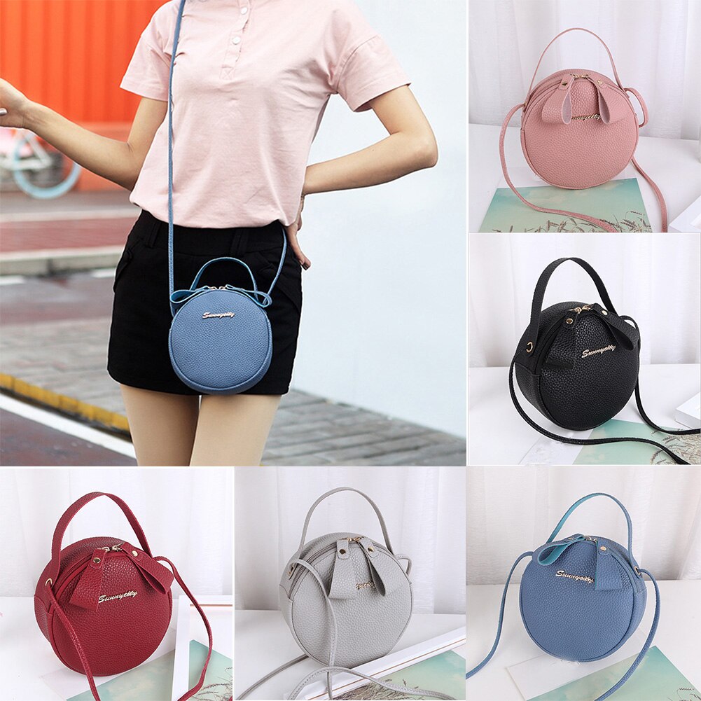 Bolso redondo de piel para mujer, bolsas de mensajero de hombro, de a la