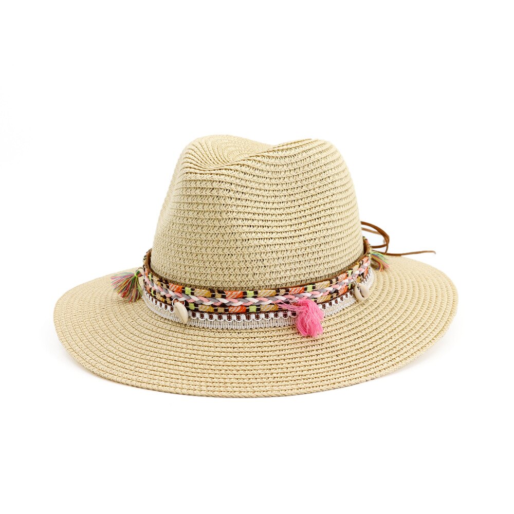 Hoaree strå solhatt vit panama hatt strand dam sommar kepsar sombrero kvinnlig fedora casual dam chapeau: Beige