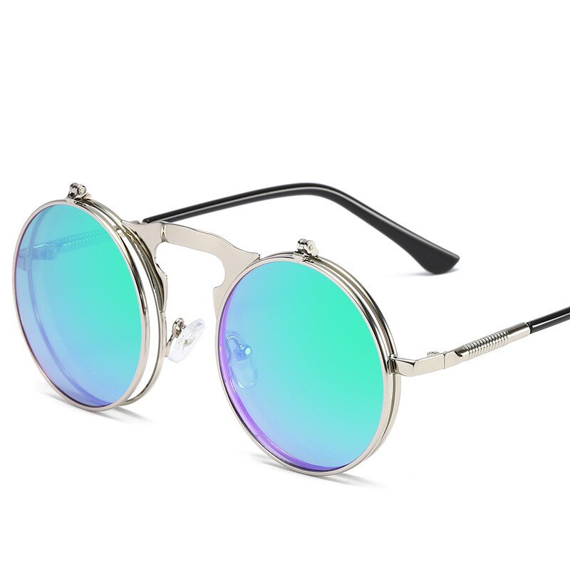 Steampunk Flip Sunglasses UV400 Vintage Round Frame Metal Eyewear Gothic Steam Punk Style Men Wmoen Sun Glasses: 05