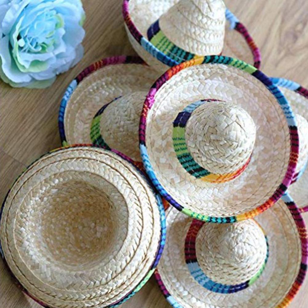 Mini chapeaux de paille naturelle 3 nuits folles, fournitures de fête de bureau , Mini chapeau mexicain, décor de fête d&#39;anniversaire de carnaval # S2R