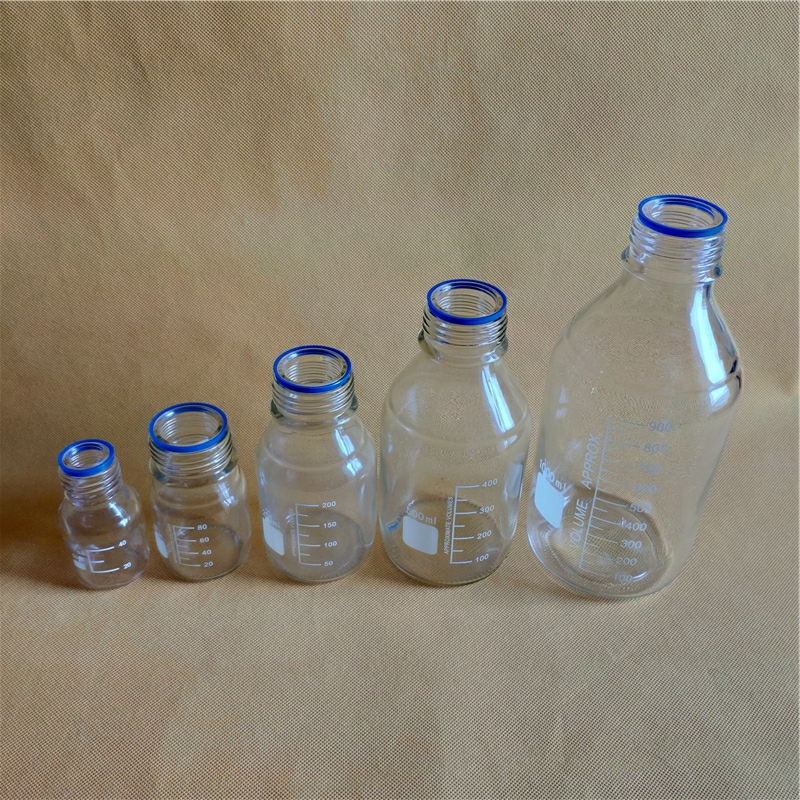 1000ML Reagent Bottle,graduated storage bottles with GL45 blue screw-cap,clear glass bottle