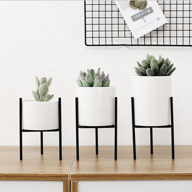 Mærke jern plante vase stå plantageholder holder keramisk blomst solid krukke hyldeholder have: Sort / Stor