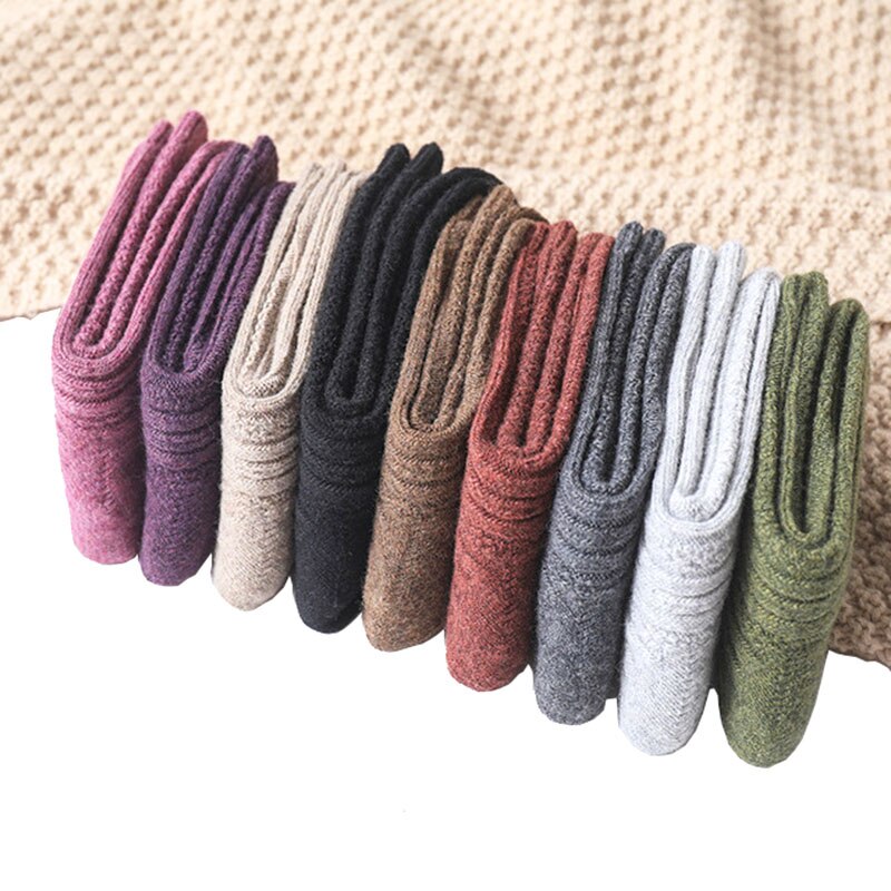 Damessokken herfst winter dikke wollen sokken ademend deodorant warm effen kleur casual dames katoenen sokken 2369