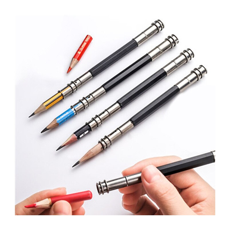 10pcs Metal pencil extender pen receiver plain pencil clip double headed pencil extender pencil case kit desenho