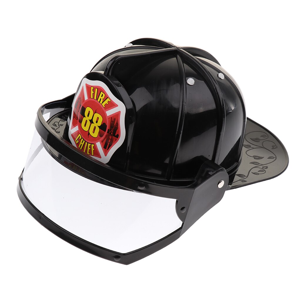 Simulation Role Play Game Toy Gear Fireman Helmet Fire Fighter Hat Kids Cosplay Set Toy - Black