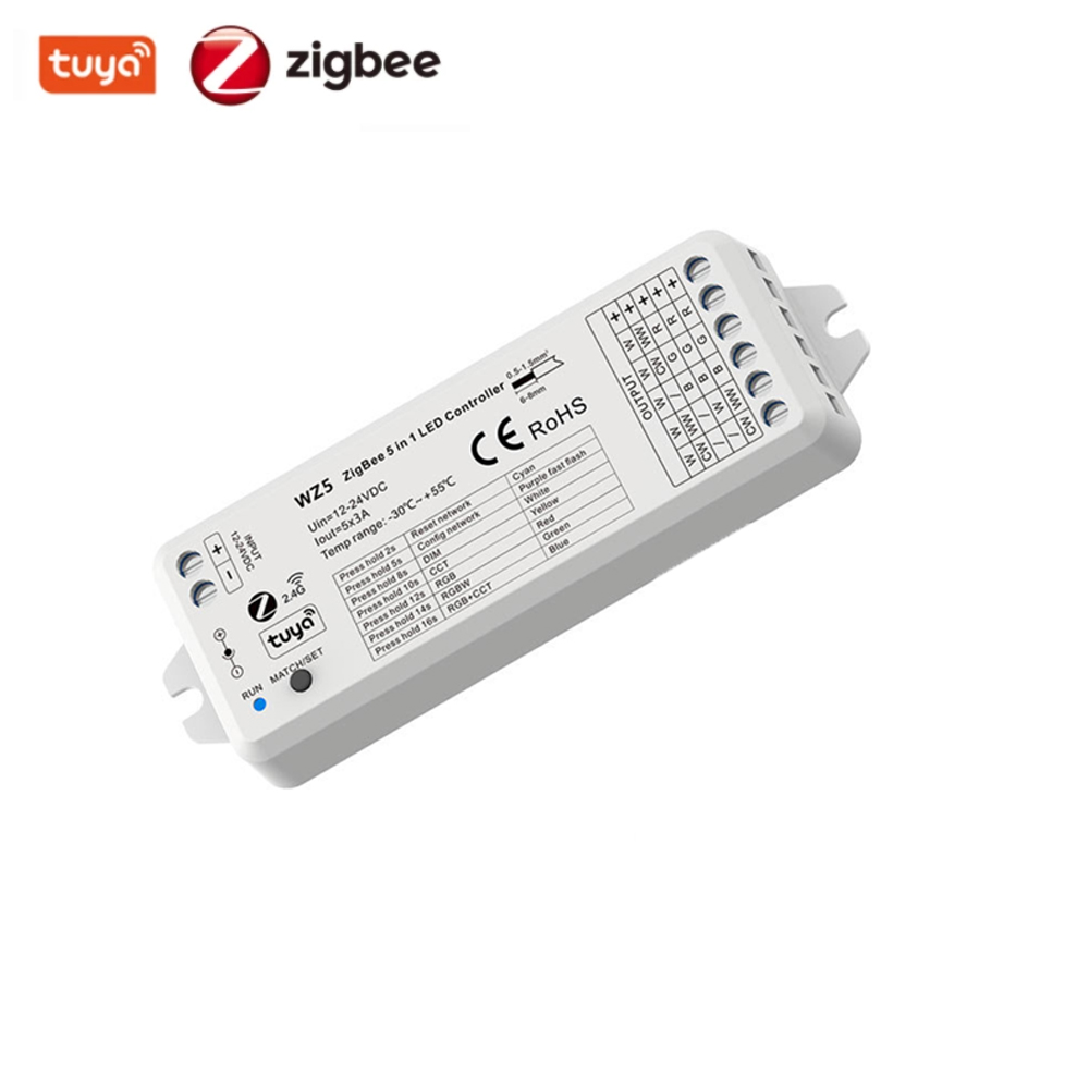 Tuya zigbee led-controller  dc 12v 24v 15a 5 in 1 rgb cct rgbw rgbcct led-streifen-controller  rf 2.4g fernbedienung smart home  wz5: 1 stück  wz5