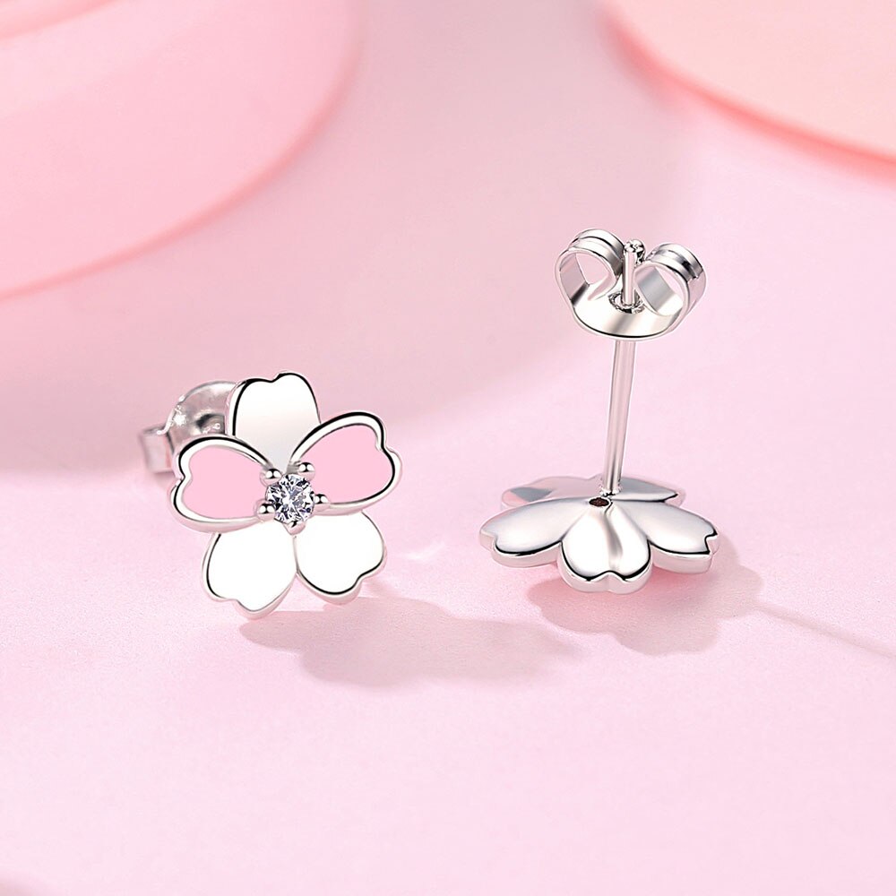 925 versilberte damen-ohrstecker mit romantischem, kleinem, frischem blumenmotiv, ein paar ohrstecker-schmuck