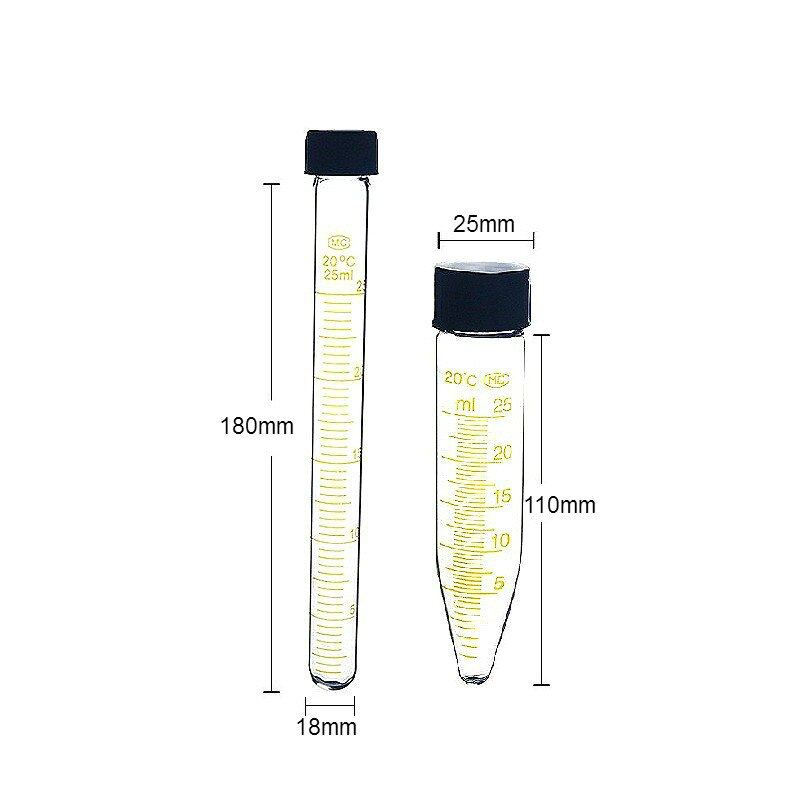 Glass Centrifuge Tube 25 ml Glass Test Tubes With Screw Cap &amp; Scale Resistant High Temperature Tube Diameter 18 mm / 25 mm 5/PK