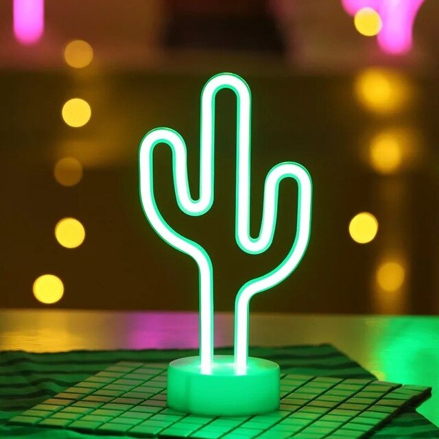 Rainbow Led Neon Night Light Home Decor Kids Girls Kawaii Bedroom Interior Lighting Aesthetic Room Decor Lamp: Cactus