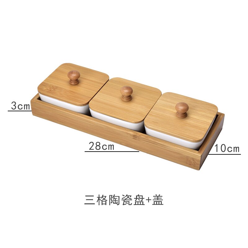 Dried Fruit Box Japanese-style Ceramics Snack Platter Candy Storage Box with Cover Home Nut Dim Sum Plate Bamboo Tray: 3pcs