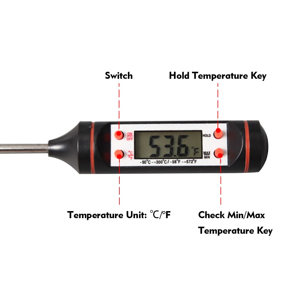 Universal Probe Thermometer LCD Digital Display Probe Thermometer 5 Seconds Instant Read Probe Thermometer For Food Water