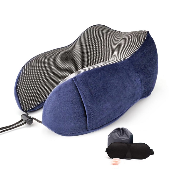 Memory Foam U Vormige Hals Kussens Zachte Trage Rebound Ruimte Reizen Kussen Nek Cervicale Gezondheidszorg Vliegtuig Reizen Hoofdsteun: Deep Blue / with sets