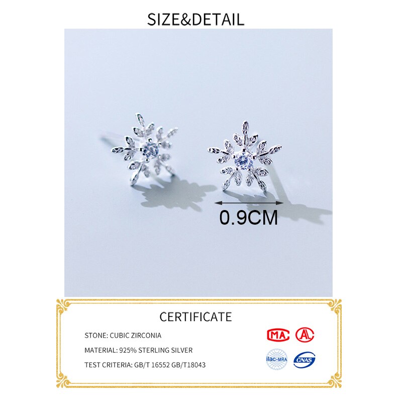 INZATT prawdziwe 925 ze srebra wysokiej próza pomocą z cyrkonią płatek śniegu stadniny kolczyki dla mody kobieta słodkie biżuterii akcesoria geometryczne prezent