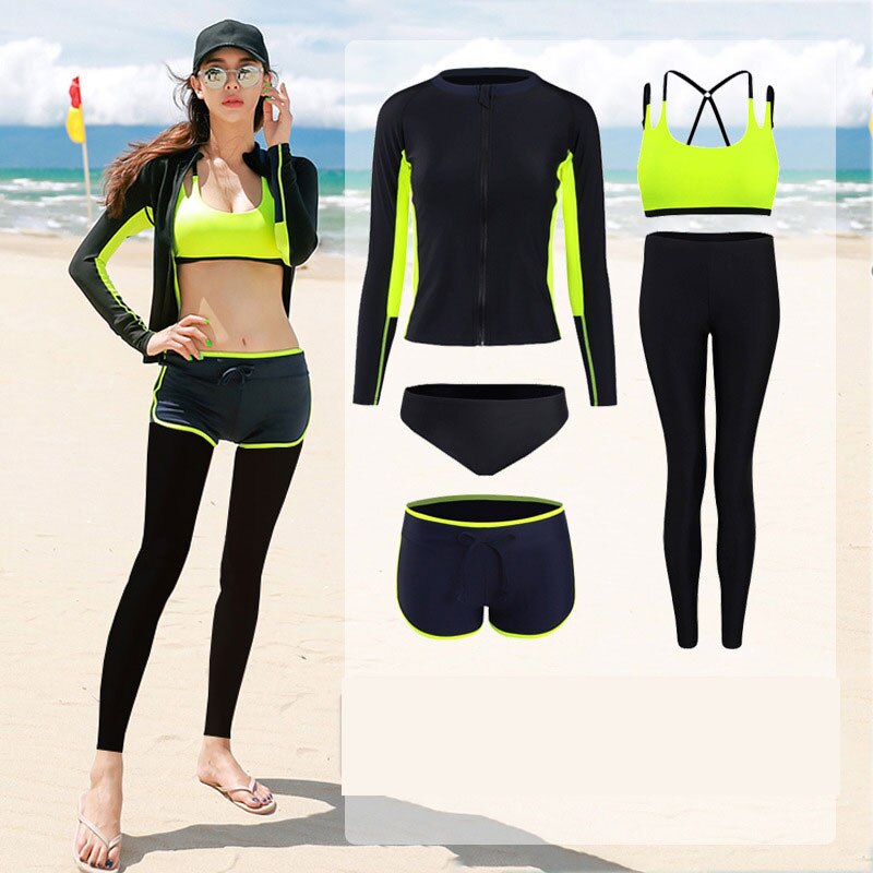 Degli uomini di 3pcs Activewear Palestra Outfit Set di Acqua di Fitness Abbigliamento Sportivo Kit di Compressione Protezioni Pieno Costumi Da Bagno Da Surf Swim Costume Da Bagno: Women 5pcs set / M