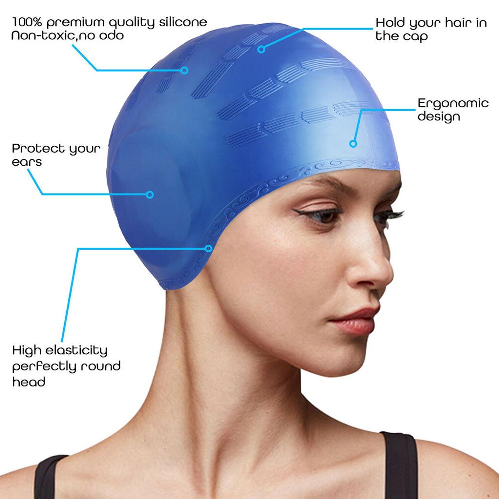 Silicone Swimming Cap Cover Ears Long Hair Clean Swim Pool For Adult Men Women бир уши для плаванья F@