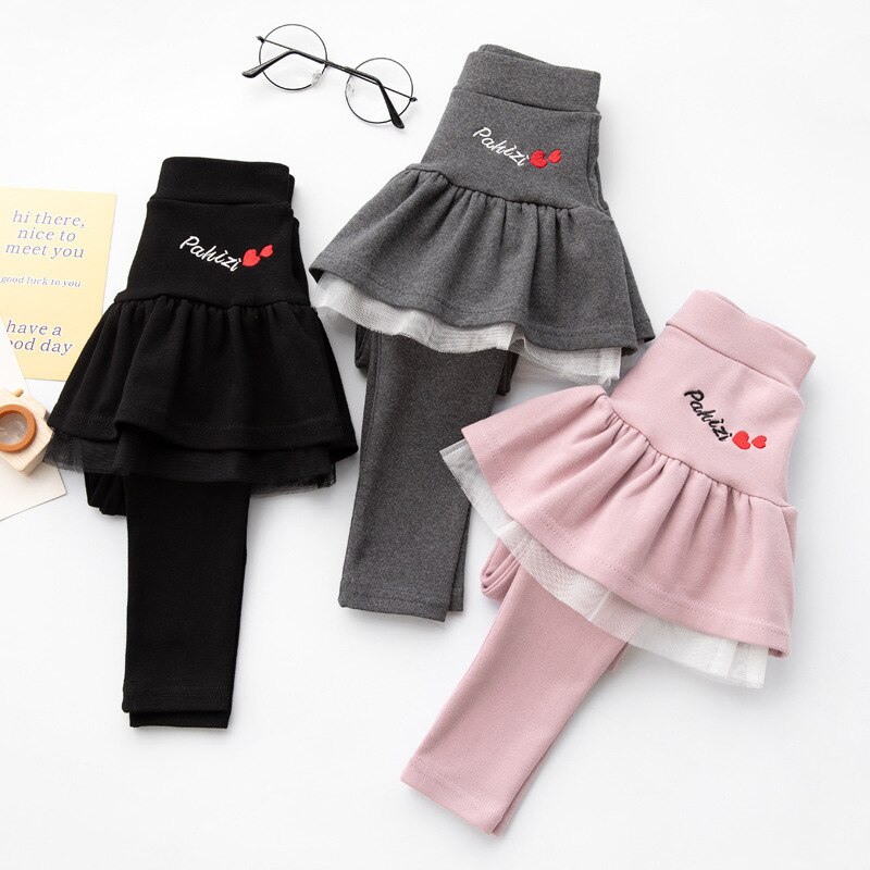 Girls Princess Skirt Leggings for Spring Autumn Kids Long Skinny Skirt-Pants Children Heart Print Skirt Tights