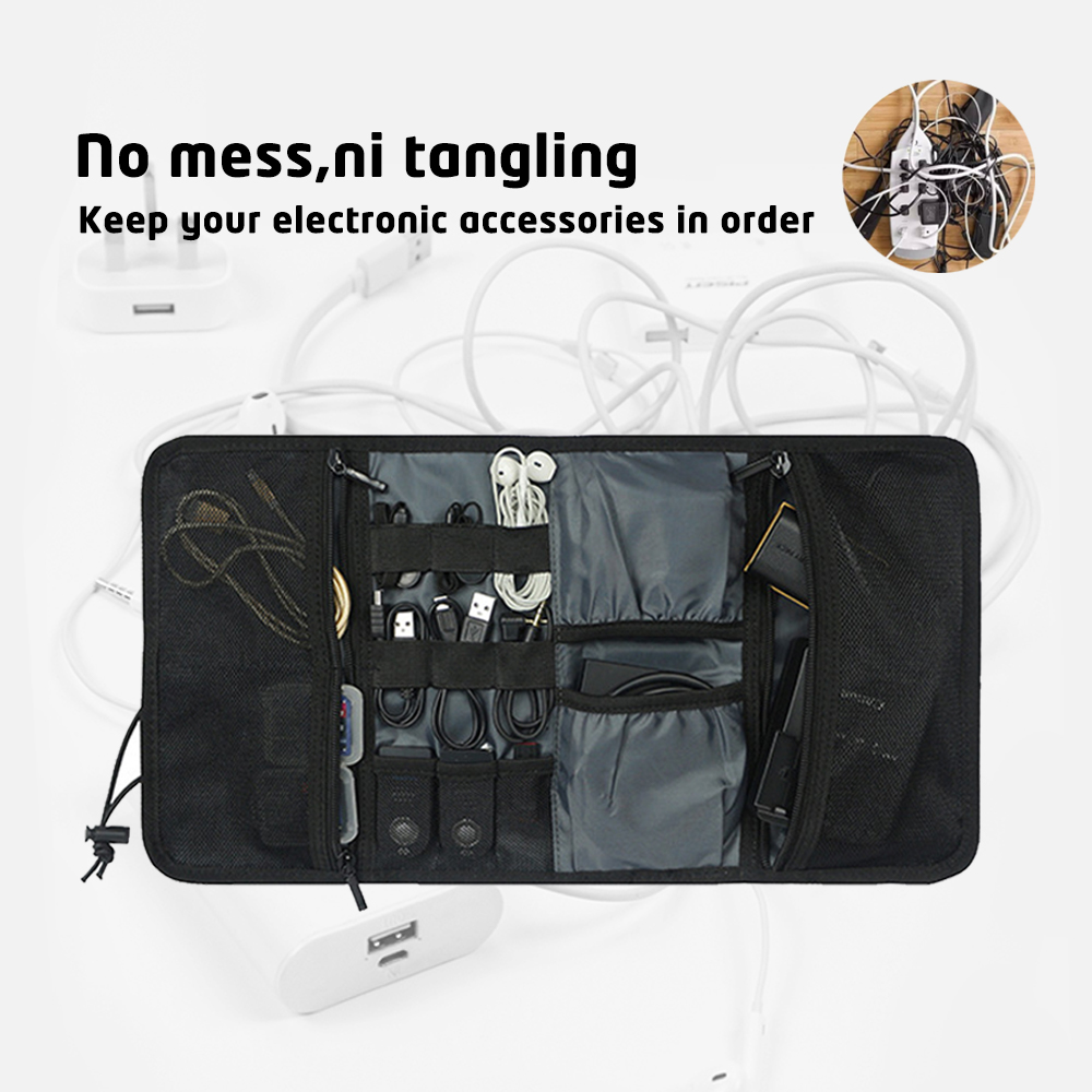 Bolsa organizadora electrónica para cables, cargador de cables de viaje, accesorios para teléfono, bolsa organizadora enrollable, Estuche de transporte tecnológico para cables USB