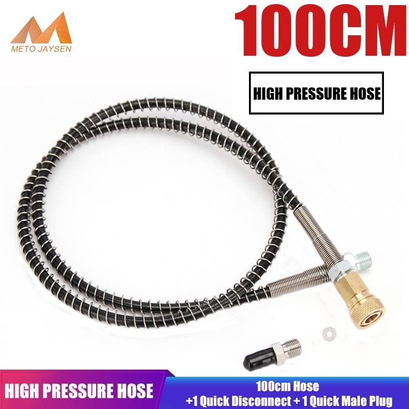 M10x1 Thread 100cm High Pressure Hose for Air Refilling Nylon Hose Wrapped with Stainless Steel Spring and Quick Connectors