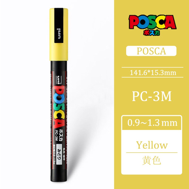 Uni Posca PC-3M 0,9-1,3mm Farbe Marker Stift Graffiti Wasser-basierend Farbige Marker Stifte dauerhaft Farbe Marker büro Schreibwaren: Gelb PC-3M