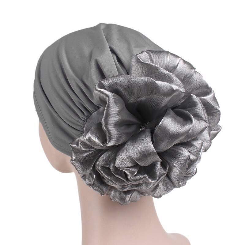 Grote Bloem Vrouwen Tulband Hoed Moslim Hoofddoek Stapel Hoop Cap Vrouwen Zachte Comfortabele Hijab Caps Islamitische Chemotherapie Hoed: Grijs