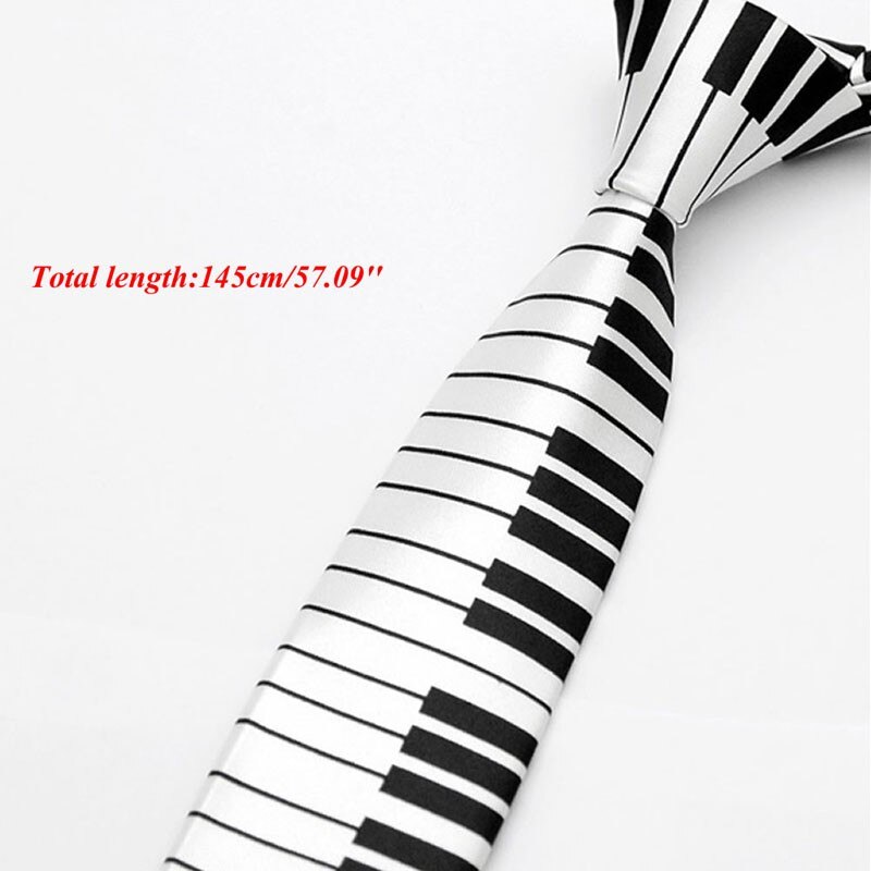 KLV Men's Black & White Piano Keyboard Necktie Tie Classic Slim Skinny Music Tie