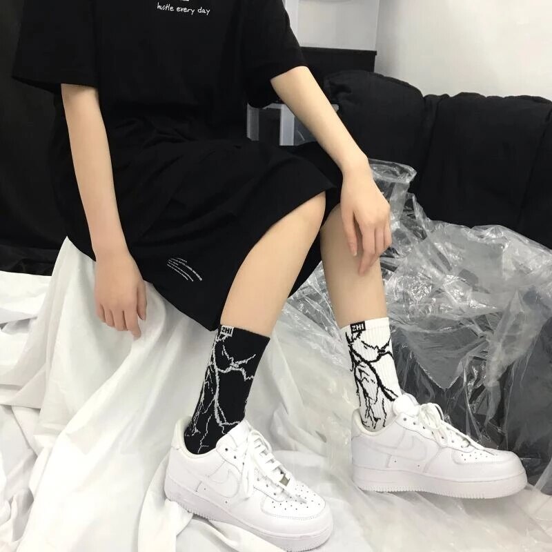 Mode Harajuku Bliksem Sokken Cartoon Grappig Hip Hop Skateboard Sok Unisex Straat Katoen Sport Sok Casual Crew Koppels Soxs