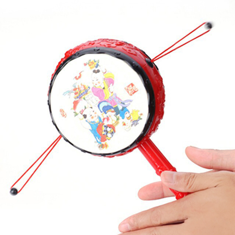 Chinese Traditionele Baby Ratters Rode Spin Speelgoed Rammelaar Drum Kids Cartoon Hand Bell Plastic Voor Baby