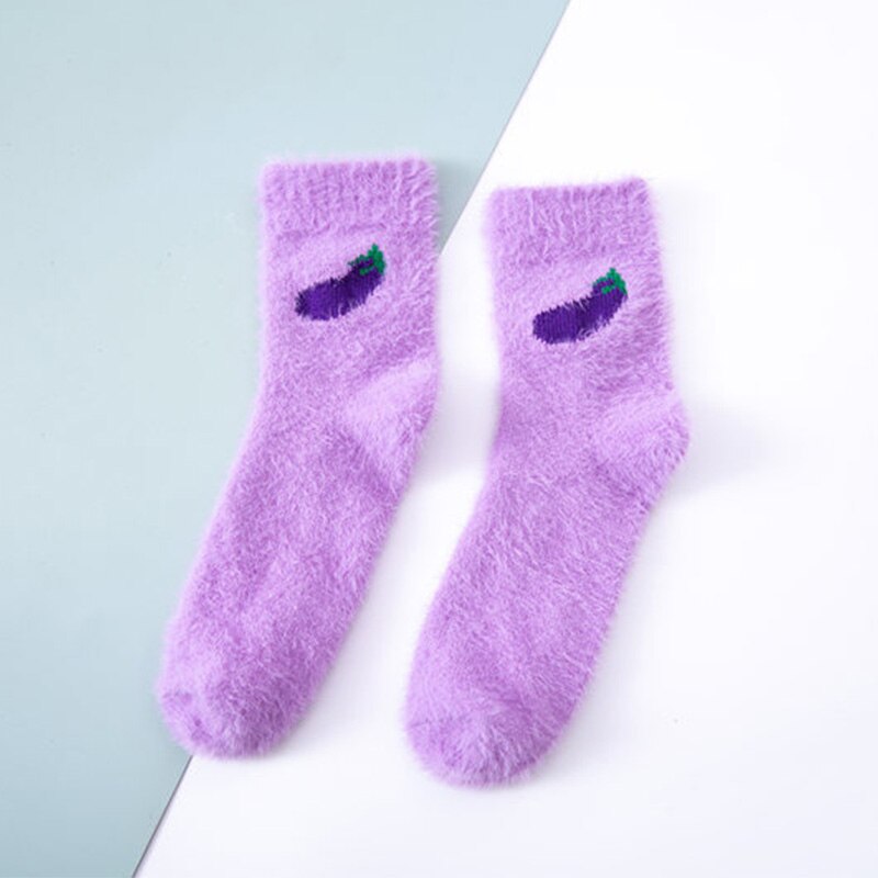 Qiwn 1 par vinter kvinnor roliga sportsockor söt tecknad frukt citron japansk harajuku skateboard yoga långa strumpor dam hemkläder: Lila