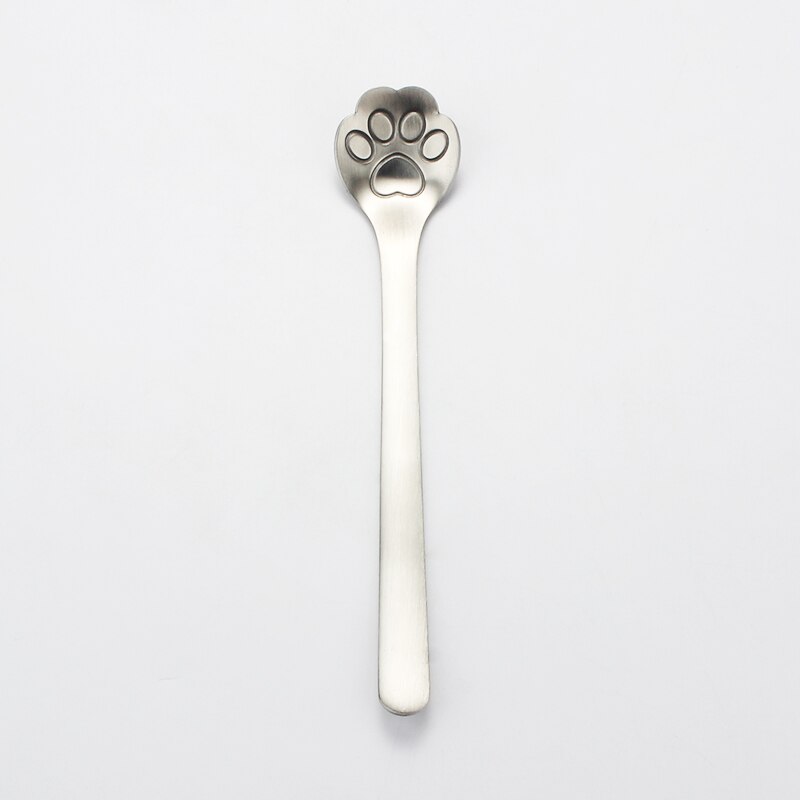304 Stainless Steel Cat Dog Paw Claw Coffee Tea Milk Spoons Hollow Dessert Spoon Stirring Gold Spoon Cute Kitchen Tools: Silver Cat Spoon