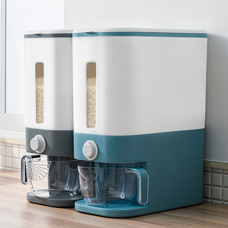 Automatic Plastic Cereal Dispenser Storage Box Measuring Cup Kitchen Food Tank Rice Container Organizer Grain Storage