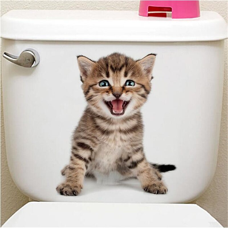 1 pièces mignon 3D chaton toilette chat Stickers muraux pour cuisine réfrigérateur salon chambre décor à la maison papier peint bricolage maison décalcomanie: Rouge