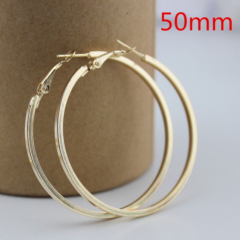 Gold/Silver Plated 40 50 60mm Eenvoudige Grote Cirkel Hoop Earring voor Vrouwen Sieraden