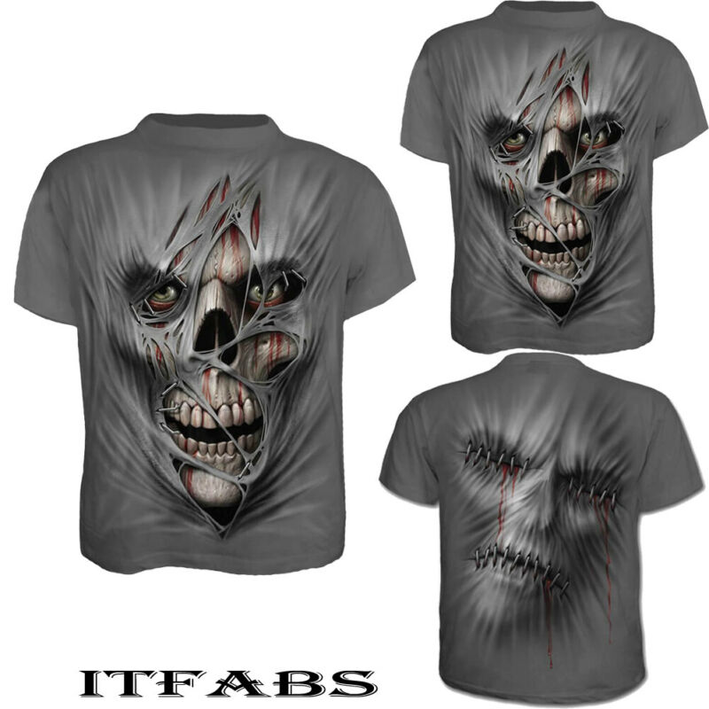 UK Men`s O Neck Bodybuilding Tops Slim Fit Gym Clothing 3D Printed Skull T-shirt Male Top Tees Clothing