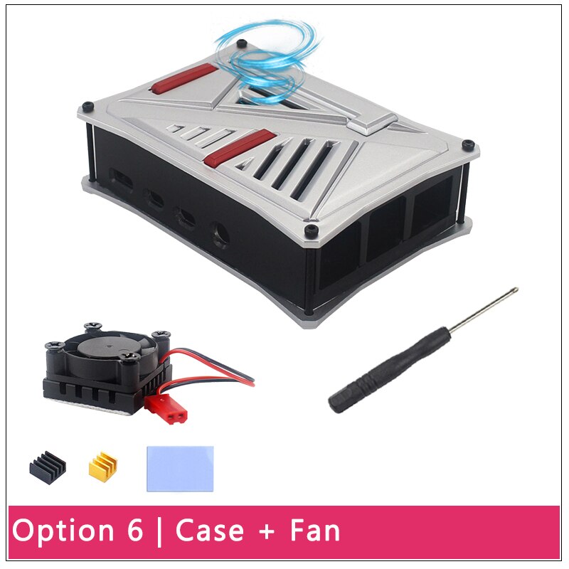 Raspberry Pi 4 Model B ABS Case Silver Gray Plastic Shell Box Optional Dual Cooling Fan SD Card Power Adapter for Raspberry Pi 4: Option 6