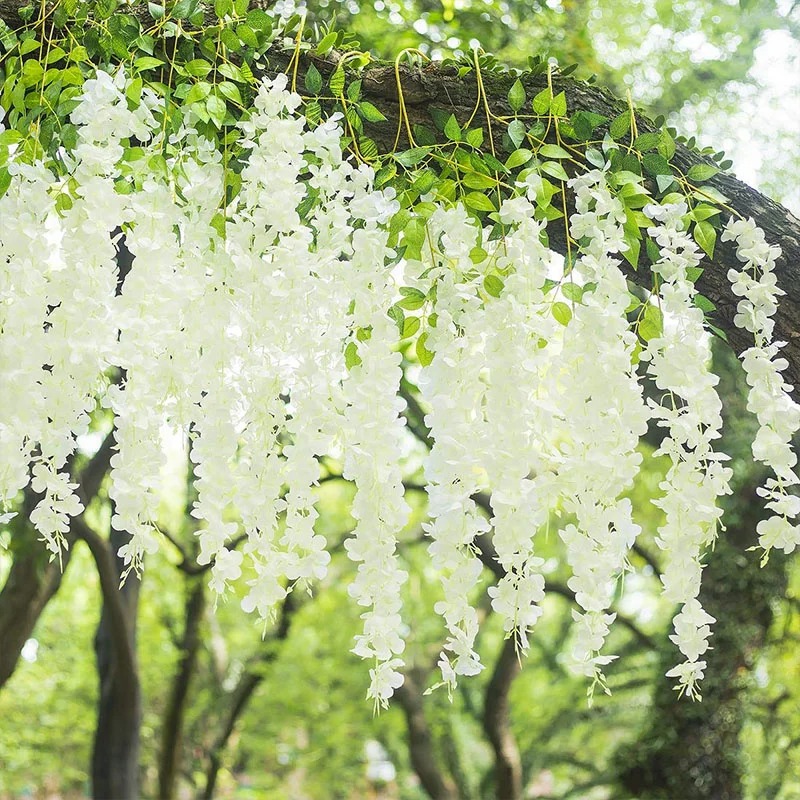 12 pçs flores artificiais de glicínias ratta extra longo grosso videira pendurado guirlanda de seda glicínias para festa em casa decoração de casamento