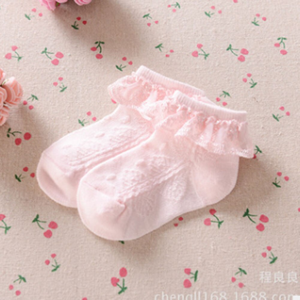 Kid Meisje Schattige Kant Ruche Sokken Peuter Baby Meisjes Lace Ruffle Stroken Enkelsokken Prinses Anti Slip Tutu sokken: Roze / 34T