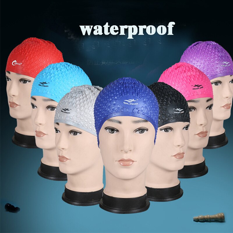 Silicone Swimming Cap Water Drops Adults Swim Pool Hat Waterproof Swim Caps Ear Protection Long Hair Unisex Bathing Hats
