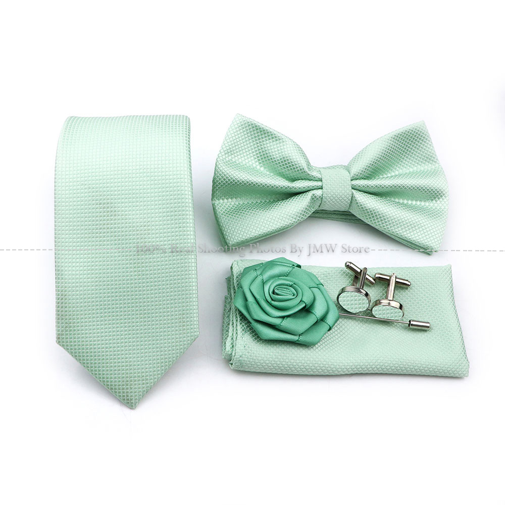 Salbeigrün Krawatte einstellen Polyester Krawatte Fliege Manschettenknopf Brosche Manschettenknöpfe Für Bräutigam Anzug Hochzeit Krawatte Hemd Zubehör: Rose verrotten