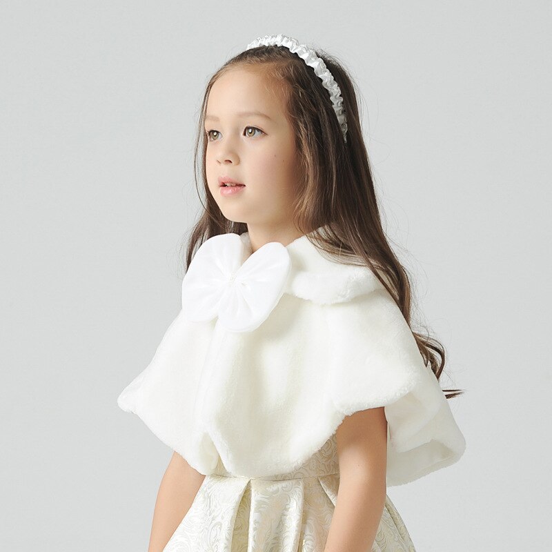 Capa de boda con lazo para vestido de comunión para niños y niñas, capa de piel sintética con flores, Bolero de piel, abrigo de invierno
