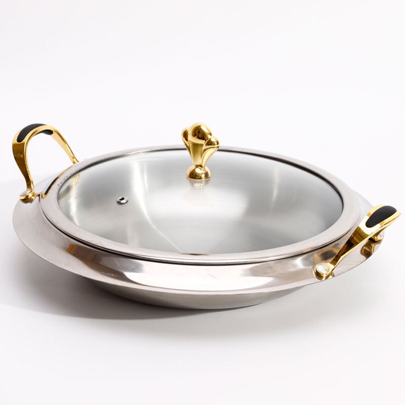 Rvs Hotpot Set Mini Hotpot Pannenlap Gehard Glazen Deksel Goud Zilver Komfoor Buffet Pan Voedsel Lade Warmer