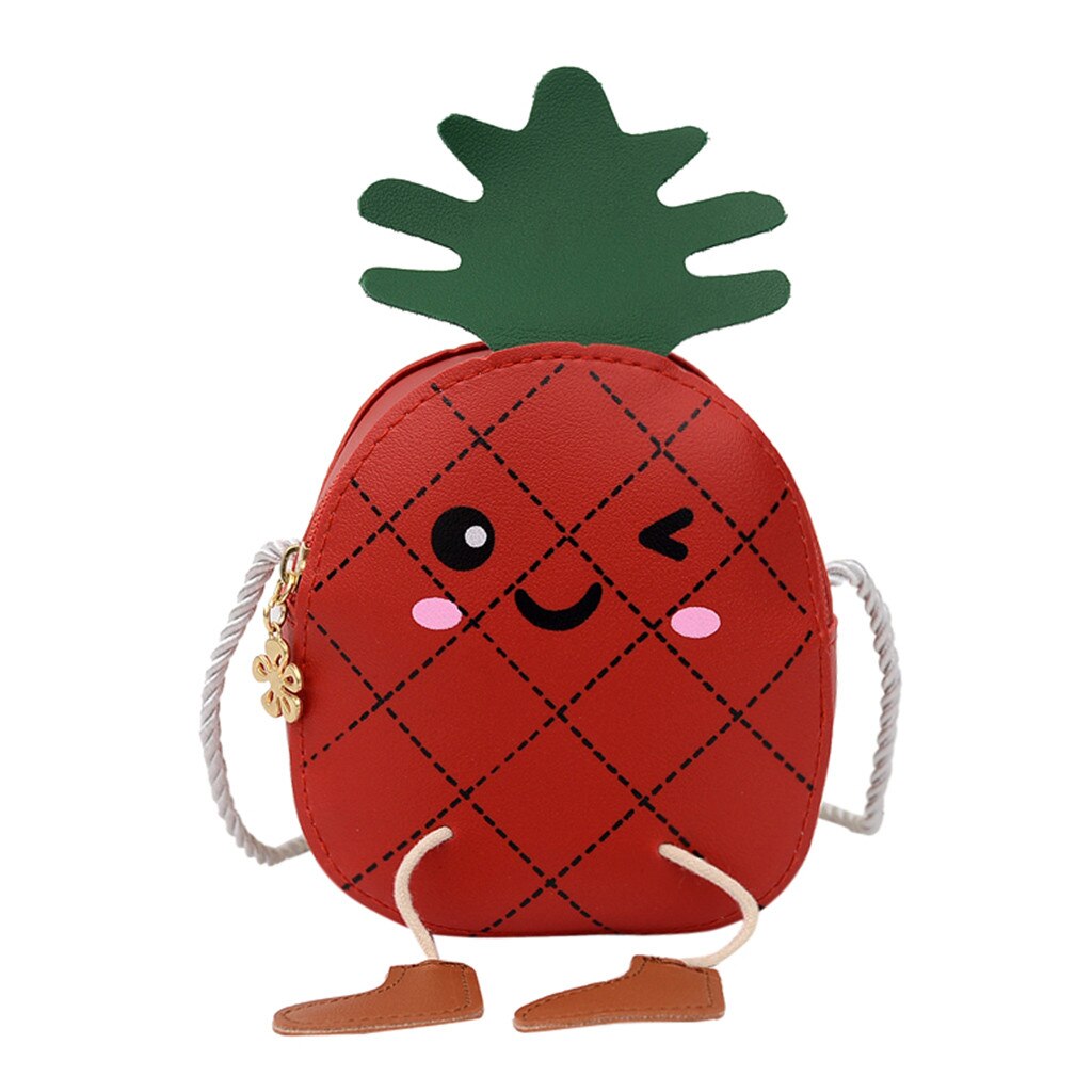 Trendy Kids Kinderen Meisjes Leuke Cartoon Pakket Portemonnees Vrouwelijke Ananas Vorm Keten Handige Portemonnees Messenger Bag: Rood