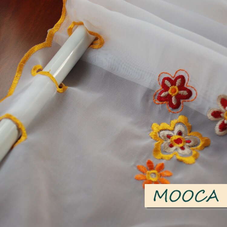 Orange farve blomst broderet køkkengardin færdigt kort køkkengardin hvidt cafegardin 40 x 180cm