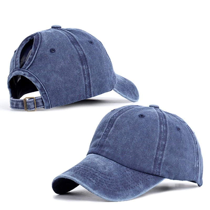 Baseball Cap Ponytail Hat Headwear Outdoor Sports Wear With Adjustable Back Closure Solid Color Washed Cotton mk