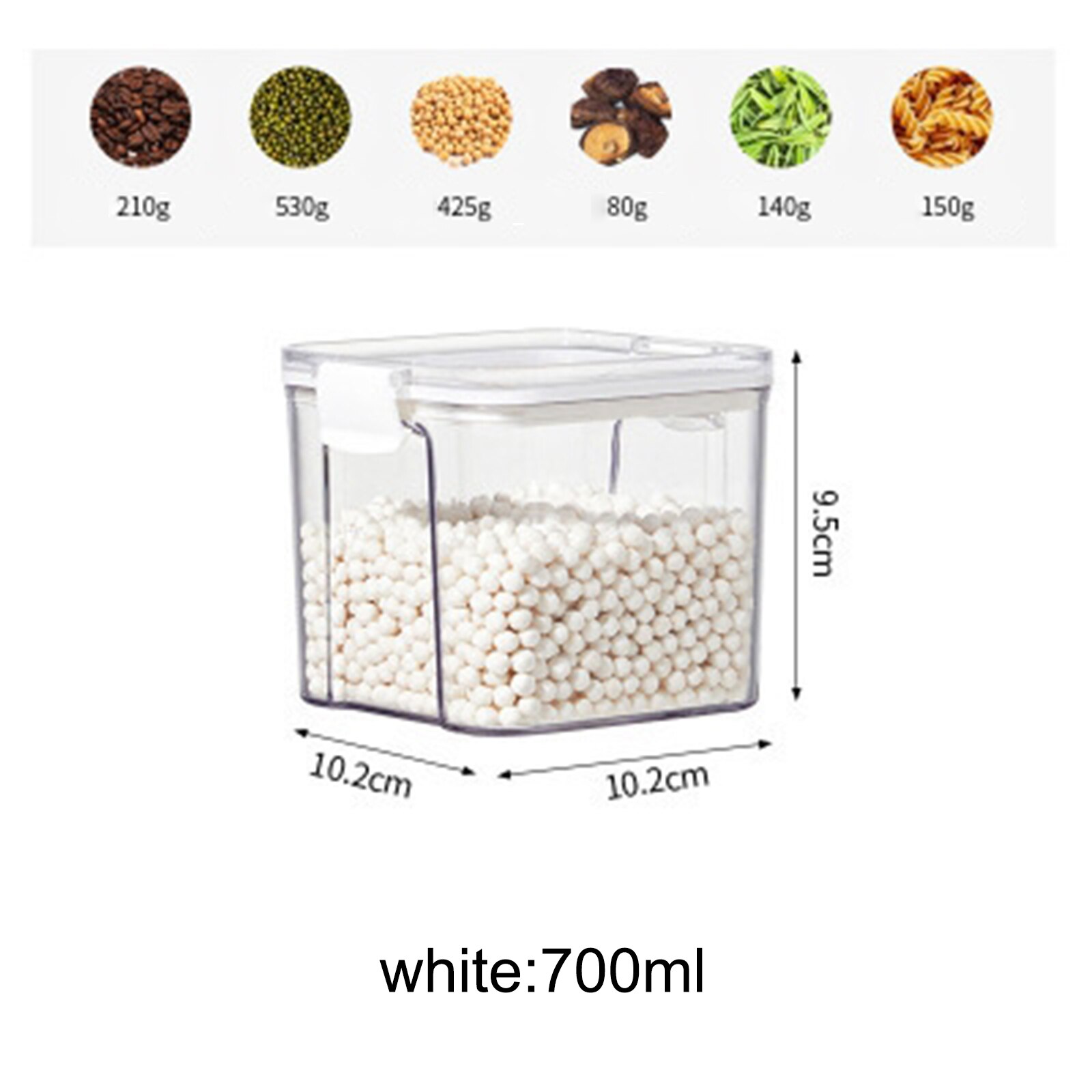 Food Storage Container Kitchen Organizer Box Storage Plastic Transparent Sealed Cans Jars for Spices Fridge Bulk Containers: 700ml White