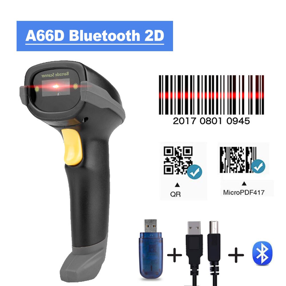 Holyhah A66 Handheld kabellos Barcode Scanner UND A56D Bluetooth 1D/2D QR Bar Code Leser PDF417 für IOS Android IPAD: A66D Bluetooth 2D