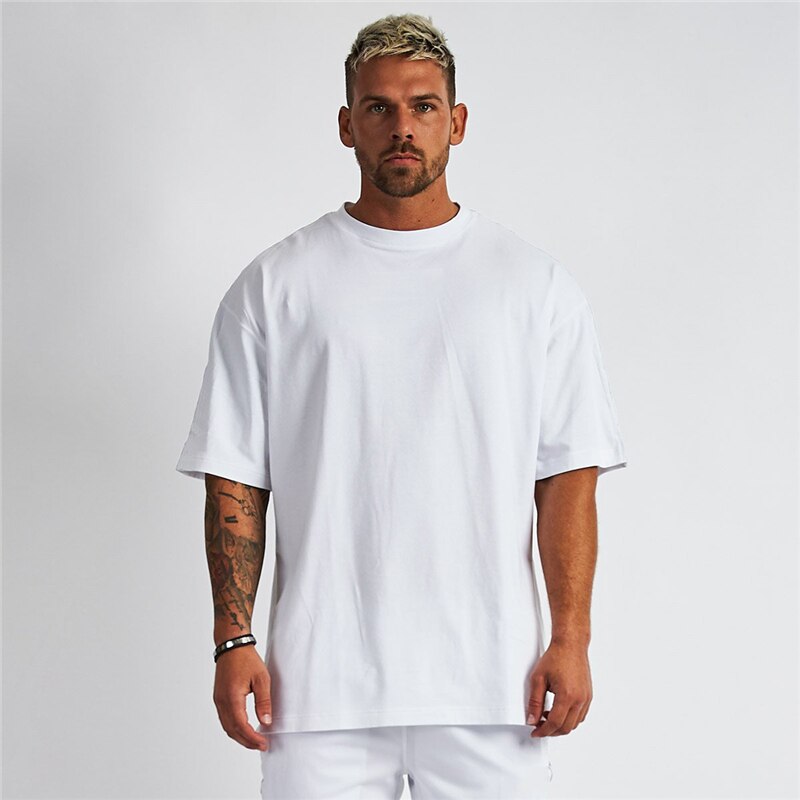 Running Oversized T shirt Men Gym Bodybuilding and Fitness Loose Casual Lifestyle Wear T-shirt Male Streetwear Hip-Hop Tshirt