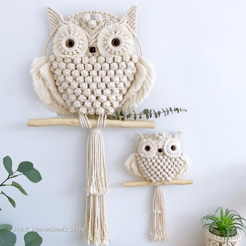Hiboux rêves attrapeurs macramé tenture murale à la main glands capteur de rêves décoration de la maison Style nordique décor à la maison coton: Small owl